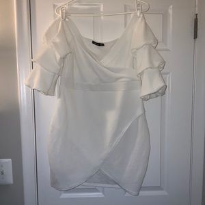 Boohoo White Ruched Sleeve Dress